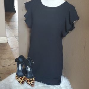 Ruffle sleeve mini black dress